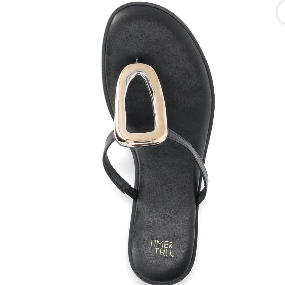 Time and Tru Black Sandals with Gold Accent Sz 6